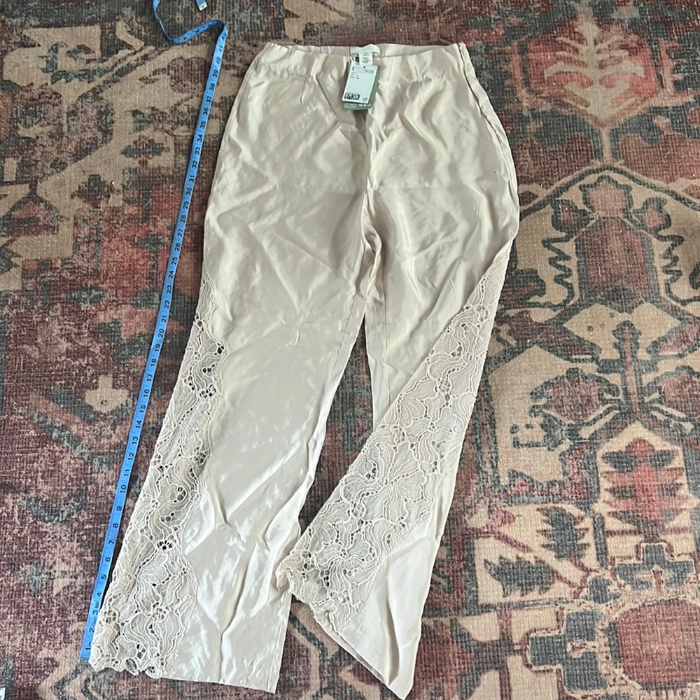Cream satin trouser with lace detail
